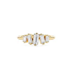 Bague en or massif 9K 10K avec diamants de laboratoire taille baguette en grappe, sertie à griffes, minimaliste, empilable, bague statement, vente en gros - Product Image 1