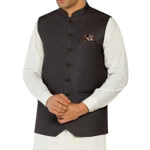 Traje Formal de Lujo para Hombre, Color Borgoña, Poliéster/Algodón, Cuello Mao, Cierre de un Botón, con Chaleco, para Novio - Product Image 1