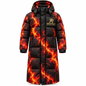 <b>Men's</b> <b>Long</b> Hooded <b>Puffer</b> Jacket Flame Print Windproof Thick Winter Sporty Zipper Closure Polyester Wadding - Product Image 1