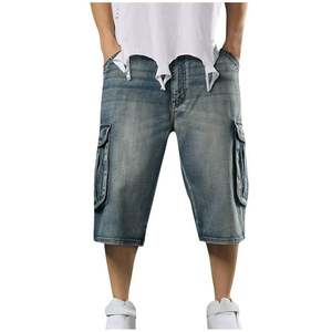 Shorts en jean cargo 3/4 pour hommes, style hip-hop ample, vintage, déchiré, multi-poches, vente en gros OEM - Product Image 5