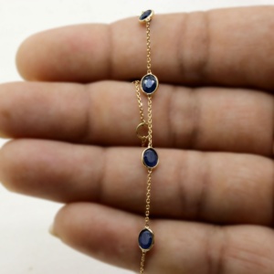 Pulsera Minimalista de Oro Amarillo Sólido de 18k con Zafiro Azul Natural, Joyería de Moda, Regalo para Fiestas, Venta al por Mayor - Product Image 5
