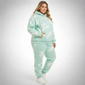 Ensemble survêtement imprimé pour femme grande taille, sweat à capuche et pantalon de jogging, tenue décontractée d'hiver, ensemble de survêtement à capuche en molleton français pour femme - Product Image 4