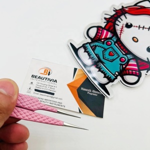 Pince à épiler de beauté droite enduite de couleur rose pince à épiler d'extension de cils avec logo gravé personnalisé en acier durable avec tuile de cils - Product Image 2