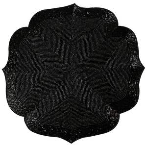 Set de table perlé noir en forme de fleur, avec perles de verre, bord festonné, dessous de plat, protection de surface artisanale, résistant à la chaleur - Product Image 1