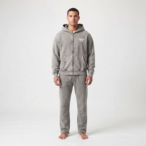 Conjunto de Chándal para Hombre al por Mayor con Lavado Ácido, Sudadera Vintage Desgastada y Pantalones Anchos, Ropa Casual de Calle de Dos Piezas - Product Image 1