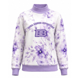 เสื้อคอเต่าผู้หญิงทรงโอเวอร์ไซส์ สีชมพู ผ้าคอตตอนผสม พิมพ์ลายตัวอักษร BBE ด้วยเทคนิค Heat-Transfer แขนยาว ผ้าฟลีซกันยับด้านหน้า น้ำหนัก 200 กรัม - Product Image 1
