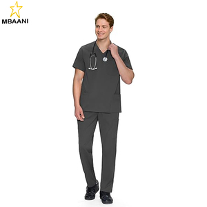 ชุดสครับสำหรับผู้ชาย - เสื้อสครับคอวีและกางเกงขายาวทรงตรงพร้อมกระเป๋า 11 ช่อง - Product Image 6