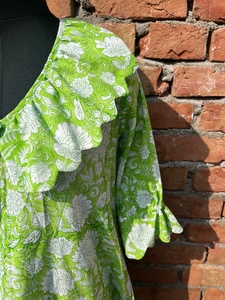 Vestido Maxi de Algodón Indio con Estampado de Bloques, Túnica India con Estampado a Mano, Vestido con Cuello en V, Manga Larga, Estampado Floral, Vestido Largo Maxi - Product Image 2