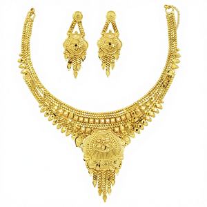 Collares Cortos de Oro de 14K, 18K y 24K al por Mayor, Conjunto de Joyería con Diseño Floral Tradicional, Conjunto de Joyería de Moda de Latón Dorado - Product Image 3