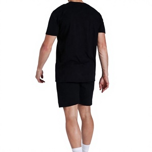 Conjunto de Camiseta y Pantalones Cortos Negros Casuales de Verano para Hombre, Cuello Redondo, Tejido de Punto, Color Sólido, Transpirable, Algodón, Estampado, Alta Calidad, para Entrenamiento - Product Image 2