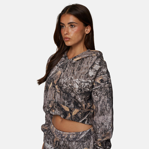 Sudadera con capucha corta con estampado de camuflaje para mujer, sudadera de punto con cremallera y manga larga, ropa informal de otoño - Product Image 6