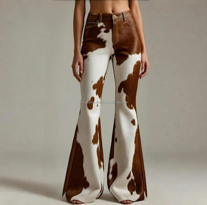 Genuine Cowhide Hair Leather <b>Flared</b> Pants Handmade Cowhide High Waisted Bell Bottom Pants for women Natural Hairs Trouser - Product Image 1