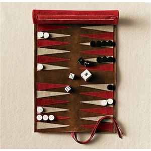 Ensemble de jeu de backgammon portable en cuir enroulable en gros, plateau de backgammon de voyage en daim avec poche à dés, ensemble de backgammon personnalisé - Product Image 1