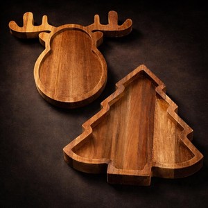 Plato de madera navideño con forma de reno y árbol para servir frutas, nueces y aperitivos en fiestas, bandeja para almacenar dulces, frutas y nueces. - Product Image 5