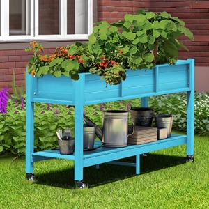 Jardinière en bois bleue avec étagère, support de plantes d'extérieur pour fleurs et plantes vertes - Product Image 3