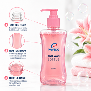 Botella de PET Transparente de 200 ml para Jabón de Manos, Envase de Plástico Curvo con Bomba para Jabón y Loción, Fabricante de Vietnam - Product Image 5