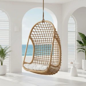Rattan <b>patio</b> garden <b>swing</b> chairs comfortable hanging pod moon-shaped chair for outdoor spaces - Product Image 3