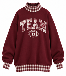 Pull-over décontracté d'hiver pour femme, col montant oversize, motif écossais et patchwork, style streetwear, vente en gros sur mesure - Product Image 1