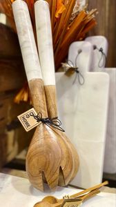 Wood Salad Servers Set with White Handles Eco-Friendly Dishwasher <b>Safe</b> Kitchen Serving <b>Tools</b> - Product Image 5