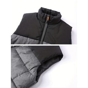 Chaleco de plumón para exteriores, color azul marino, gris y negro, con cremallera, de nailon y poliéster, cortavientos de invierno, ligero, con bolsillo con cremallera. - Product Image 3