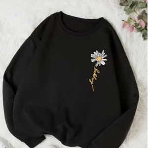 Hardihood International <b>Vintage</b> Spring Black Oversized Women's Crew Neck <b>Sweatshirt</b> Winking Flower Print Full Sleeve Knitted - Product Image 1