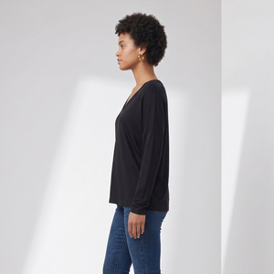 Camisetas de Manga Larga con Cuello en V Profundo para Mujer, Camiseta Ligera de Verano, Corte Holgado, 100% Algodón, Tallas Grandes - Product Image 3