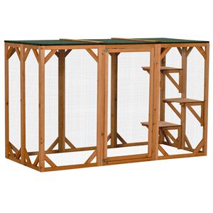 Gabbia per Animali Domestici XXL in Legno con Tetto in Asfalto e Piattaforme Multi-Livello - Ampia Porta d'Ingresso per Gatti da Interno - Product Image 1