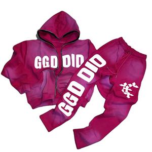 Pantalones Deportivos Holgados y Sudadera con Capucha de Corte Cuadrado, Lavado Ácido, Decoloración al Sol, Diseño Personalizado con Pedrería, Conjuntos Deportivos - Product Image 6