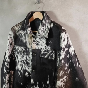 Chaqueta vaquera con estampado animal de piel de vaca para hombre, con cuello vuelto, bolsillos delanteros, estilo casual de invierno, chaqueta de cuero vintage. - Product Image 5
