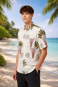 Chemise décontractée blanche pour homme 100% coton à imprimé floral, tissu tricoté respirant, durable et écologique, personnalisable ODM OEM - Product Image 2