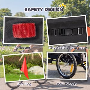 Rimorchio per Bicicletta per Cani a Sgancio Rapido, Carrello per Animali Domestici con Riflettori, Bandiera e Guinzaglio di Sicurezza, 2 Ingressi - Product Image 6