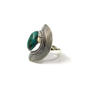 Handmade Vintage 925 Sterling Silver Turquoise <b>Ring</b> Natural Green Stone Oval Statement Boho Jewelry - Product Image 3