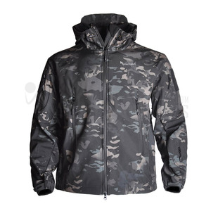 Veste softshell camouflage à capuche pour homme, coupe-vent, fermeture éclair, style vêtements de travail d'extérieur, tissu polyester - Product Image 3