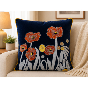 Premium Polyester Embroidered Floral Throw Pillow <b>Cover</b> | Designer <b>Cushion</b> <b>Cover</b> for Home Decoration - Product Image 3