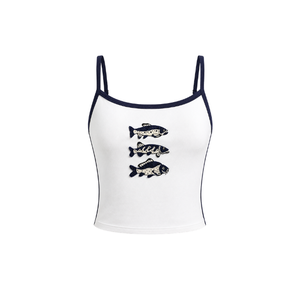 Camiseta sin Mangas Roja con Bordado Floral Blanco, Cuello Redondo, Tiras Blancas, Estilo Casual Primavera/Verano, Transpirable, para Mujer - Product Image 3