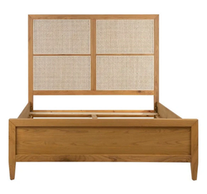 Base de Cama Moderna de Madera de Teca Sólida con Cabecera de Panel de Ratán, Cama Minimalista con Plataforma, Tamaño King, 3 Años de Garantía - Product Image 2