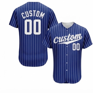 Camiseta de béisbol personalizada para hombre, uniforme de equipo de poliéster transpirable de manga corta con rayas azules, con número y nombre impreso en la parte delantera y trasera - Product Image 3