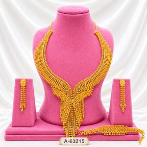 Dubai Style Gold Jewelry Set – Long Layered Necklace, Earrings & <b>Ring</b> for Bridal Wear A-63220 - Product Image 4