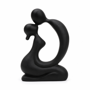Escultura Moderna Abstracta de Madre e Hijo, Metal Negro y Madera, Hecha a Mano, Estatua Decorativa Familiar, Arte de Lujo para Mesa de Hogar u Oficina - Product Image 1