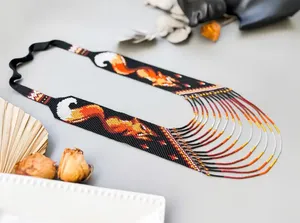 handmade Beaded Orange Fox <b>Necklace</b>, Black Beadwork <b>Statement</b> Jewelry, Unique Fox Themed <b>Necklace</b>, Gift for Nature Lovers, gift - Product Image 5