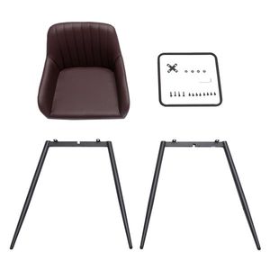 Set of 2 Brown PU Leather Bar <b>Stools</b> with Metal Legs <b>Dining</b> Pub Counter Height Chairs - Product Image 3