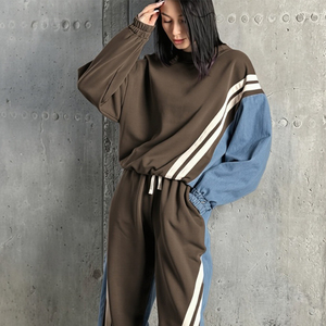 Ensemble unisexe 2 pièces hiver bicolore style urbain en coton épais 100% : Sweat-shirt court col en V et pantalon de jogging – Fabriqué au Pakistan - Product Image 1