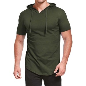 Custom <b>Men's</b> Embroidered Fleece <b>Hoodie</b> 100% Cotton Summer Short Sleeve Pullover <b>Green</b> Color OEM ODM Service Custom Made High - Product Image 1