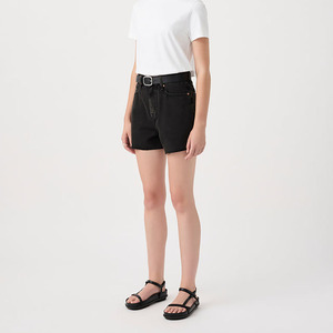 2026 Custom High Waist Black Women Denim Shorts With Belt Casual Summer Style Straight Leg Fit Regular Cut Solid Color Cotton - Product Image 4