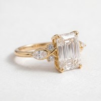 Bague de mariage en or jaune 14 carats avec diamant de 2,00 carats taille émeraude, clarté VS1, couleur F, diamant créé en laboratoire, certifié IGI, bijou unique