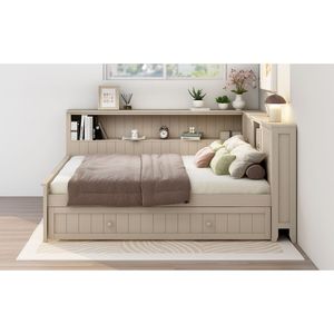 Divano letto matrimoniale in legno bianco antico con ripiani contenitore e letto estraibile - Product Image 6