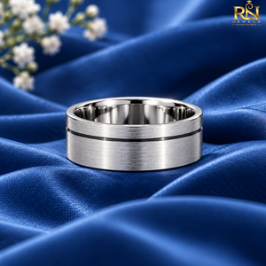 Bague de mariage en argent brossé avec bords biseautés polis pour unisexe |   Bague fine classique finition satinée, bague fine minimaliste moderne - Product Image 2