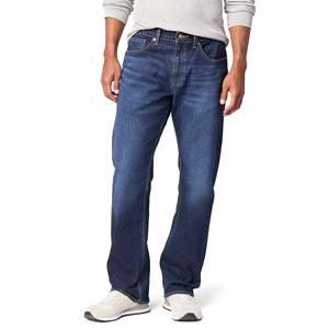 Jean en denim stretch coupe droite décontractée pour homme, taille haute, tissu enduit, délavage moyen, couleur unie, respirant, design tissé - Product Image 4