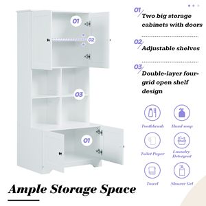 Alto e largo Freestanding bagno armadio di stoccaggio con 4 porte regolabili Multi-strato scaffali aperti di colore bianco - Product Image 5