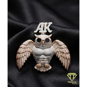 Pendentif animal 3D haut de gamme avec ailes écartées, diamant moissanite noir et blanc, bijoux en argent sterling 925 - Product Image 2